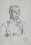 Чаусов А.Ф. Поясной портрет солдата в бушлате, подпоясанном ремнём. 1941